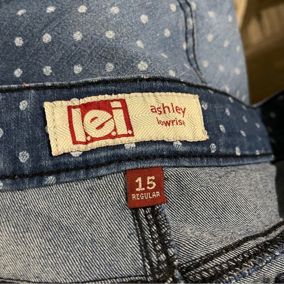 L.E.I. Ashley Lowrise Juniors Polka Dot Skinny Jeans Size 15 - Picture 2 of 3